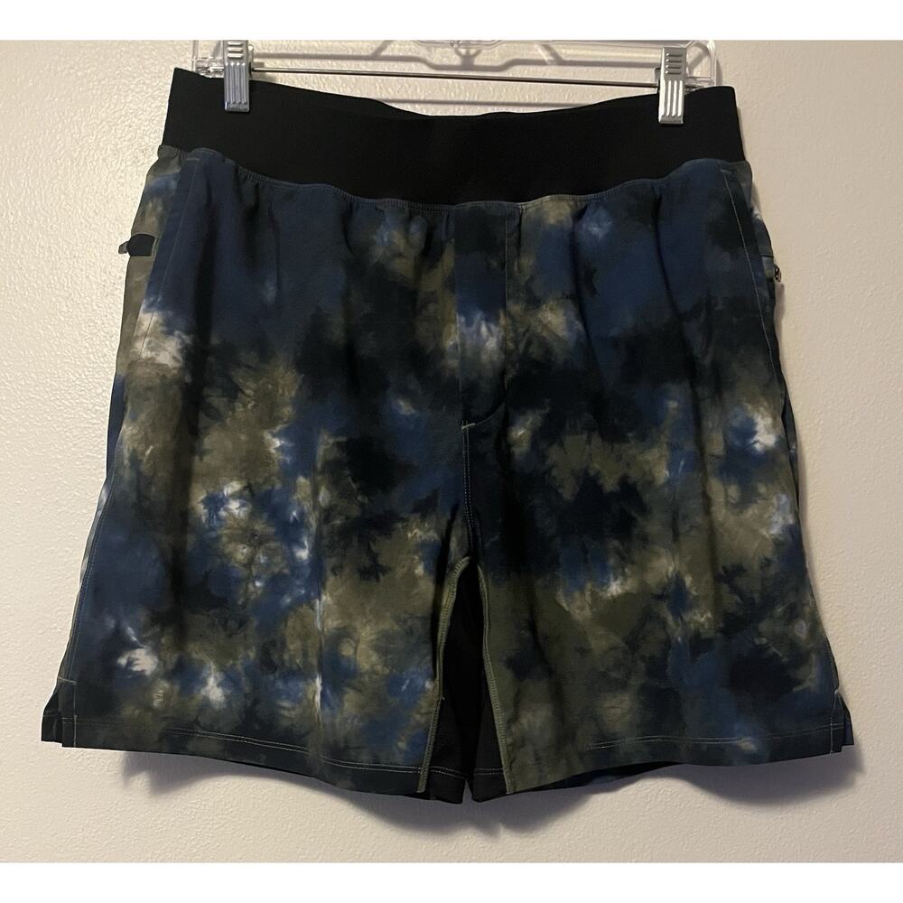 Fabletics Franchise Shorts Men's Large Blue Green Black Tie Dye Athletic Gym